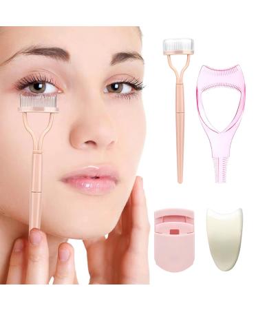 4pcs Eyelash Curler Set Lash Comb Mascara Guard Makeup Lash Comb Upper Lower Lash Helper Tool Eyelashes Clean Lash Brush for Women Girls(Pink)