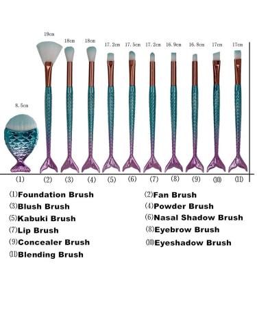 11pcs Mermaid Makeup Brush Set with Cute Bag - Perfect Foundation Eyeshadow & Blush Brushes for Girls | Ideal Christmas & Birthday Gift - Buy Online on GoSupps.com