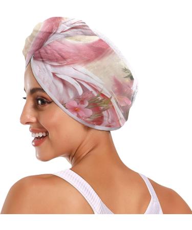 Super Absorbent Pink Flamingo Floral Hair Towel 2 Pack - Quick Dry Hair Turbans for Women & Girls - Buy Online on GoSupps.com