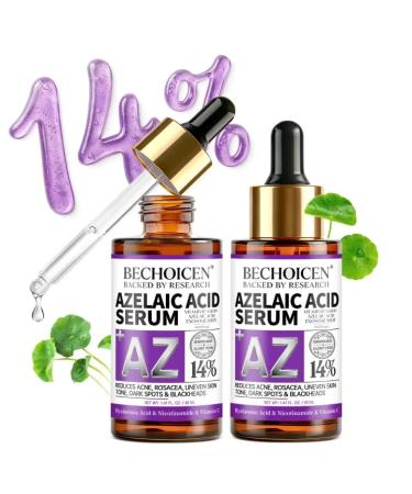 14% Azelaic Acid Serum Niacinamide & Hyaluronic Acid Rosacea & Redness Relief Acne Blemish & Dark Spots Care for Sensitive Skin 40ml/1.4oz 2pcs 0.7 Fl Oz (Pack of 2)