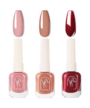 Nail Polish Set - Nude Nail Varnish Sets - Nude Brown Pearl Red Pink Nail Varnish - Oil-Based Formula French Manicure Nail Polish - Long Lasting Nail Polish for Women DIY Nail Art