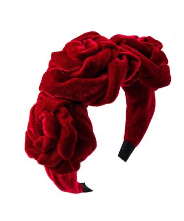 QTMY Velvet Wide Rose Flower Headbands Vintage Hairband Elastic Hair Hoops Fashion Hair Accessories for Women Girls