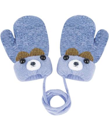 Kids Toddlers Knitted Gloves Mittens with String Boys Girls Magic Stretch Mittens Thick Fleece Lined Baby Infant Winter Warm Mittens Cartoon Cosy Full Finger Gloves Xmas Gift for Aged 0-3 Blue - Buy Online on GoSupps.com