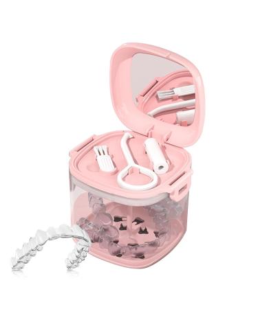 Aligner Etui - Hierarchical Hollowed-Out Container with Mirror Brush | Food-Grade Transparent Mouth Protection Case for Oral Care & Night Use - HMLTD Pink - Buy Online on GoSupps.com