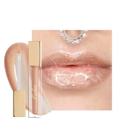 Oulac lip gloss shiny - liquid lipstick 3D gloss finish moisture lip gloss transparent glitter with rosendamascena flower extract lip care for dry lips 4.5ml light beige (C04)
