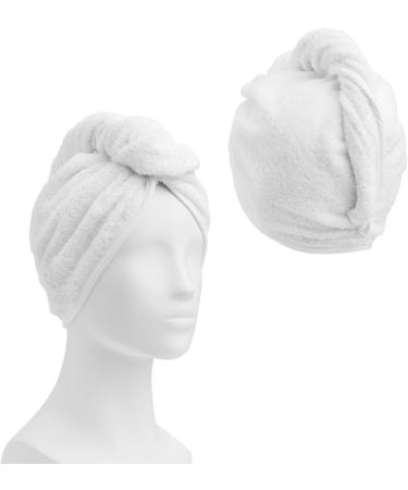 Homelevel 2x Terry Hair Turban with Button - 100% Cotton Quick-Drying Head Towels - 2-Pack - Soft White Hair Towel Set - Buy Online on GoSupps.com