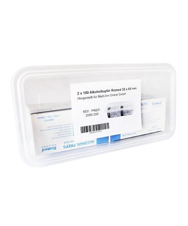 Romed 2-ply alcohol swabs 30 x 65 mm 2 x 100 pieces with Medi-Inn storage box