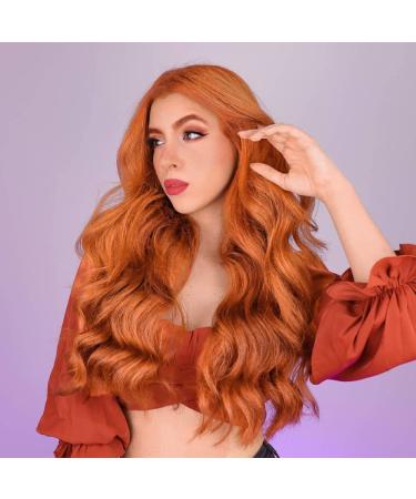 ORSUNCER Long Body Wavy Orange Wigs for Women Synthetic Middle Part Wig Long Wave Heat Resistant Hair Wigs for Daily Party Use