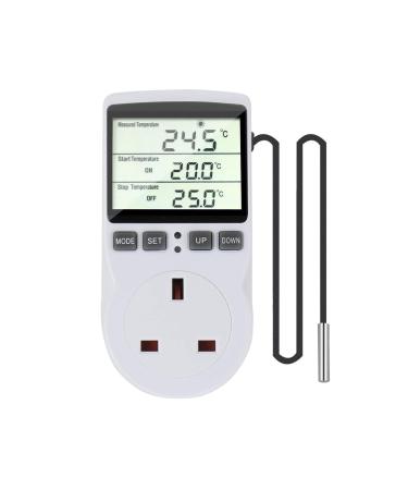 Furado Digital Temperature Controller LCD Screen Heating Cooling Temperature Switch Thermostat Outlet Socket with 1.7m Sensor 230V Digital Thermostat for Greenhouse Farm Terrarium Reptile