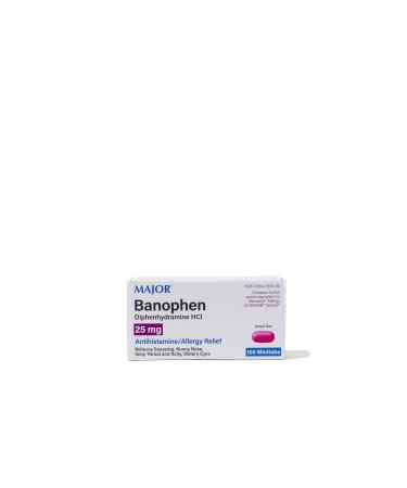 MAJOR Banophen Diphenhydramine HCI 25 mg Minitabs - Temporary Relief from The Symptoms of Hay Fever Common Cold and Upper Respiratory Allergies - Antihistamine Allergy Medicine - 100 Count (1 Pack) 100 Count (Pack of 1)