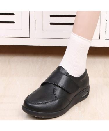 DXDUI Men's Black Leather Diabetic Walking Shoes - Adjustable, Wide Width Comfort Sneakers for Elderly Dad (Size 46) - Buy Online on GoSupps.com