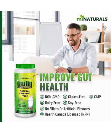 Pure Inulin Fiber Powder Natural Prebiotic Fibre Supplement Clear and Taste Free Increases good bacteria Made from Chicory Root - 106 DOSES - 340 grams - by miNATURALS - Buy Online on GoSupps.com