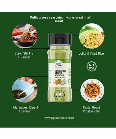 Aga's Wholesome Vegetable Stock Powder 100g Low Sodium & MSG Free All Natural Vegetable Bullion All Purpose Seasoning Vegan Gluten Free Non-Irradiated GMO Free - Buy Online on GoSupps.com
