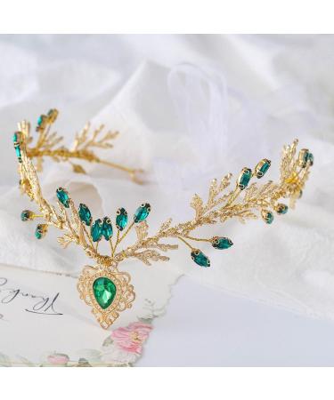 IYOU Rhinestone Fairy Headband Crown Gold Leaf Elf Headpiece Crystal Woodland Enchanted Hairband Tiara Queen Costume Party Hair Accessories for Women - Buy Online on GoSupps.com