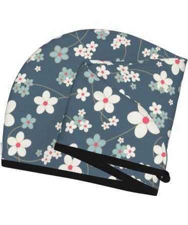 Hair Towel Wrap - Quick-Dry Button Turban for Easy Hair Drying (Blue Flower) - International Shipping Available - Buy Online on GoSupps.com