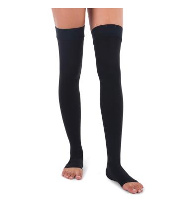 JOMI COMPRESSION  Unisex  Thigh High Stockings Collection  30-40mmHg Premiere Open Toe - Petite 365 (X-Large  Black) X-Large (1 Pair) Black
