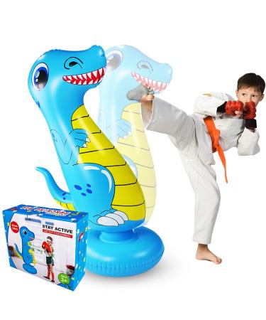 Inflatable Punching Tower Bag Boxing Column Tumbler Sandbags Fitness/Training/Fun Activity, Boxing Target Bag for Children dinosaur-blue