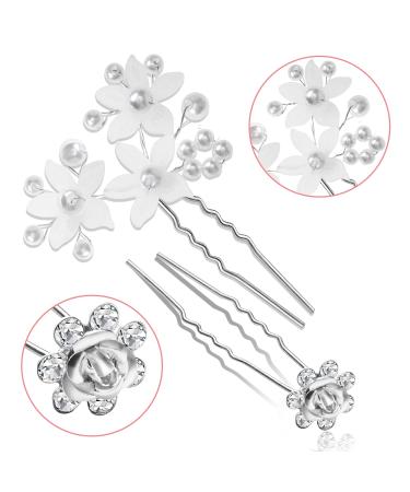 Silver Rhinestone Pearl Wedding Hair Pins - 28 Pieces Bridal Hair Accessories for Brides & Bridesmaids - Buy Online on GoSupps.com