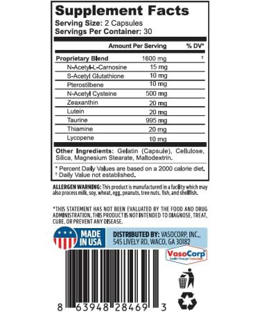 NeuropAWAY Eye Support Supplement 60CT with Lutein N-Acetyl L-Carnosine S-Acetyl Glutathione N-Acetyl Cystiene Pterostilbene Lycopene Zeaxanthin to Support Healthy Vision Helps Blurry and Dry Eyes Eye Support 60CT - Buy Online on GoSupps.com
