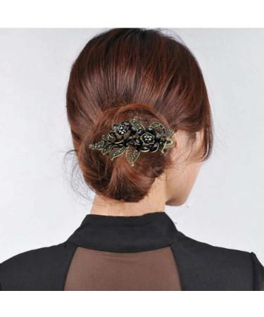Vintage Black Rose Rhinestone Hair Clip - Retro Accessory for Women & Girls - Buy Online on GoSupps.com
