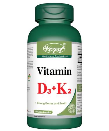 VORST Vitamin K2 D3 High Potency 120MCG/1000 IU 120 Vegan Capsules | MK7 | Essential Supplement for Healthy Bones & Teeth | Powder Pills | Alternative to Drops Gummies & Sprays | 1 Bottle 1 count (Pack of 120)