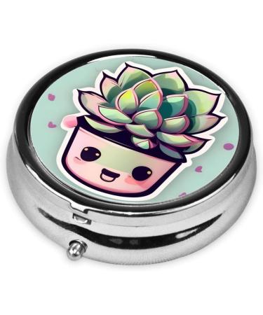 Smiling Succulents Round Pill Box | 3-Compartment Travel Organizer for Purse & Pocket | Portable Pill Storage - Buy Online on GoSupps.com