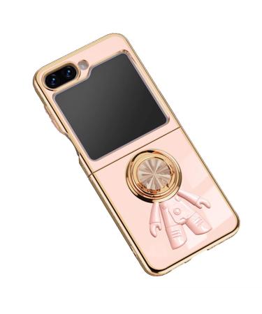 Tivenfezk nadoli for samsung galaxy z flip 5 astronaut hidden stand shell caricature ultra thin coating galvanized 360 ring stand soft silicone scratch -resistant cell phone cover protective cover samsung galaxy z flip 5 pink
