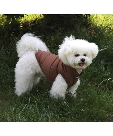 Joydaog 2-Layer Fleece Lined Dog Jacket - Warm Windproof Vest for XS Dogs | Soft Winter Coat in Brown - Buy Online on GoSupps.com