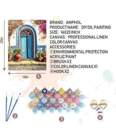 Amphol DIY Paint by Number Kit | Acrylic Painting for Adults and Kids | Easy Oil Painting Set | 16 x 20 | Home Wall Decor Gift | Blue Door Design - Buy Online on GoSupps.com