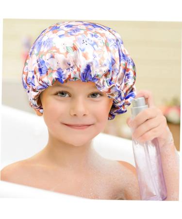 Hemoton Kids Shower Cap - Adjustable Double Layer Flowers Blue Bath Hat for Night Sleeping - Buy Online on GoSupps.com