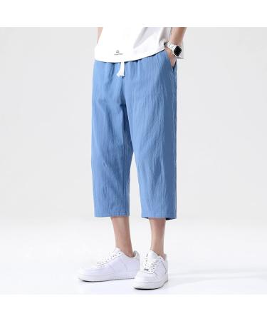 CEWIFO Men's 3/4 Casual Shorts | Elastic Waist Wide Leg Bermuda Pants - Lightweight Cotton Yoga & Beach Wear - A1-Blue XXL - Buy Online on GoSupps.com