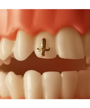 Chamon 8K Solid Gold Tooth Gems Dagger Shape Sword Design Tiny Micro Gothic Punk Teeth Ornament Hip Hop Style Accessory for Men and Women - Buy Online on GoSupps.com