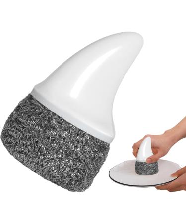 Besreey Stainless Steel Pot Scrubber | Stainless Steel Scrubber Pot Brush with Handle - Scouring Stubborn Messes Kitchen Brush Replaceable for Pans Barbecue Grill Grey - Buy Online on GoSupps.com
