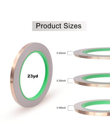 Tenubo Copper Foil Tape Set - 3 Sizes (0.24/0.31/0.39Inch) x 23Yards - Double-Sided Conductive for EMI Shielding, Guitar, Stained Glass, Electrical Repairs - 3 Pack - Buy Online on GoSupps.com