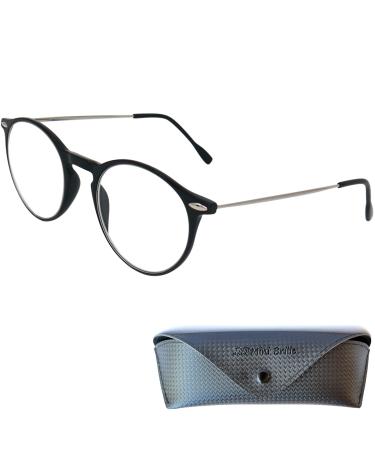 Mini glasses Light anti blue light glasses Reading glasses round/rectangular free case plastic frame (black) with metal iron blue light filter glasses and women around 2.5 diopters