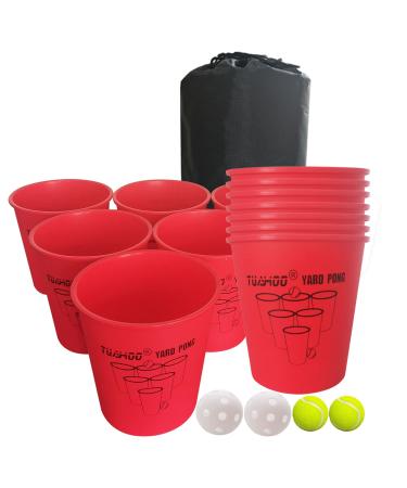 TUAHOO Yard Pong Giant Yard Games for Families Outdoor Toss Game with Buckets and Balls for Tailgate, Beach, Camping, Lawn and Backyard
