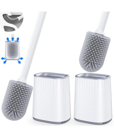 2 Pack Toilet Brush, Toilet Bowl Brush and Holder with Ventilated Holder, Toilet Scrubber with Silicone Bristles, Toilet Cleaner Brush for Deep Cleaning White
