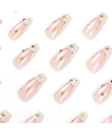 Justotry 24 Pcs Long White French Press On Nails with Diamonds Patterns - Acrylic False Nails for Nail Art Decoration - Buy Online on GoSupps.com