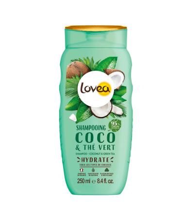 LOVEA - Shampoo - Coconut & Green Tea - Cleans & Moisturizes Intensely - All Hair Types - 95% Natural Origin - Silicone Free - Sulfate Free - Made in France - 250 ml