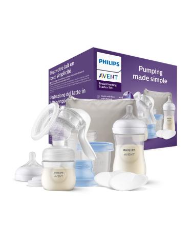 Philips Avent Manual Breast Pump Starter Set - BPA Free Single Hand Breast Pump and Baby Milk Bottle (Model SCF430/16)