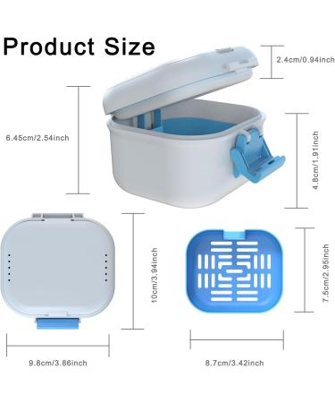 BVN Leakproof Denture Cup Upgraded Carrying Storage Denture Cup for Soaking Dentures Denture Bath Box with Filter Travel Retainer Cleaning Case (White+Blue). - Buy Online on GoSupps.com