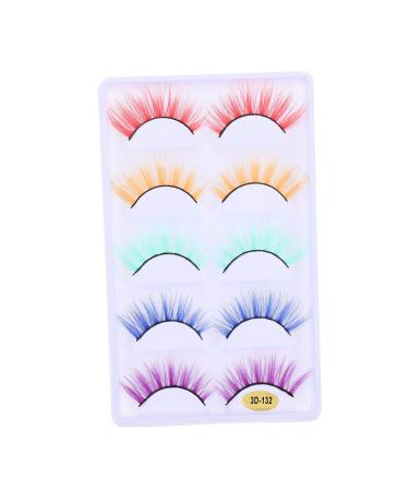 minkissy 5 pairs Soft Grafting Fake Halloween D Stage Natural Women Performance Creative Extension Fiber Tools for Cosplay Colorful Dramatic Makeup Eyelash New Favor Reusable Party Dance