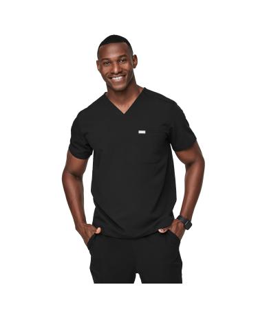 FIGS Leon Scrub Top for Men  3 Pockets Tailored Fit Modern V-Neck 4-Way Stretch Moisture-Wicking Men's Scrubs Medium Black