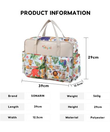 SONARIN Stylish Large Capacity Waterproof Baby Changing Bag with Shoulder Strap & Changing Mat - Animal Print | Portable Travel Diaper Satchel Messenger Bag - Buy Online on GoSupps.com