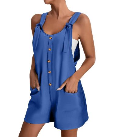 WILLBEST Women's Casual Dungarees Summer Overalls Jumpsuits Short Sleeve Straps Straight Wide Leg Long Pant Romper with Pockets 845-oyvsw-5-blue M - Buy Online on GoSupps.com