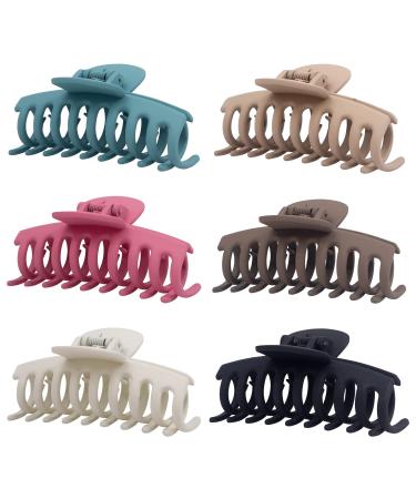 6 Pack 3.5'' Hair Claw Clips for Thin and Medium Thick Hair Strong Hold Hair Clips for Fine Hair Non-slip Cute Claw Clips for Women and Girls Extra Lightweight Matte Jaw clips (Multi Color) 3.5 Inch (Pack of 6)