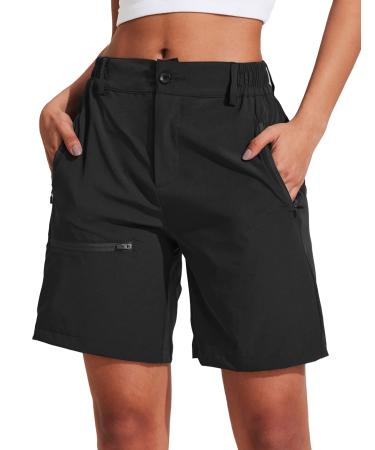COOrun Women's Hiking Cargo Shorts Quick Dry Summer Half Pants Golf Travel Athletic 8"/7" Length Shorts with Zipper Pockets Black Large