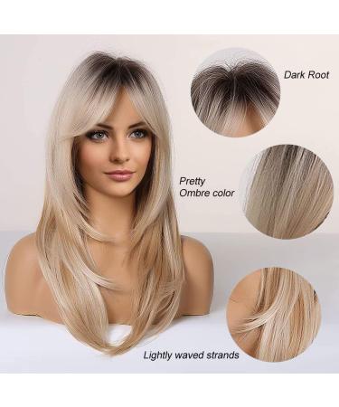 Shop Natural Ombre Blonde Wigs for Women - Long Curly Layered Synthetic Wigs with Fringes for Daily Wear & Parties - Buy Online on GoSupps.com