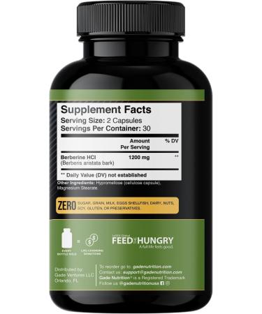 Gade Nutrition Berberine Supplement | Berberine HCI 1200mg Per Serving - Top Choice Vegetable Capsules Gluten Free Non-GMO Dairy Free - Made in USA - Buy Online on GoSupps.com