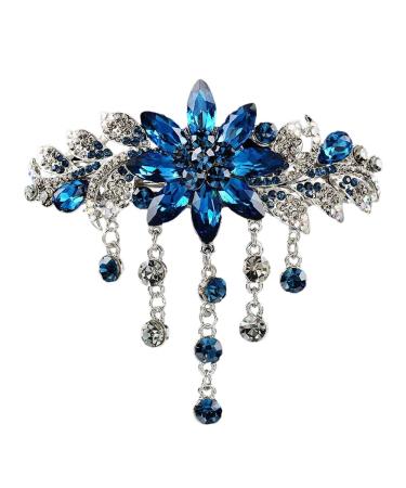 E EMZHOLE Luxury Hair Barrettes Flower Tassel Design Spring Clip Rhinestone Hairpin Crystal Hair Clip Hair Accessories for Women Girls (Royal blue)
